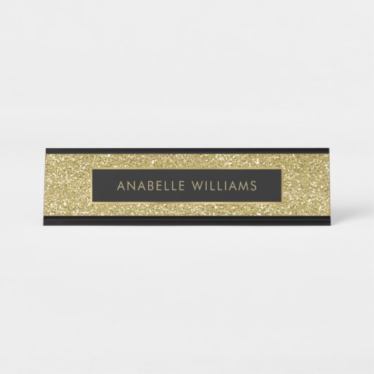 印刷された金ゴールドグリッターテクスチモダンャ デスクネームプレート (正面)