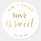 印刷された金ゴールド愛は甘い結婚式の引き出物 ラウンドシール (正面)