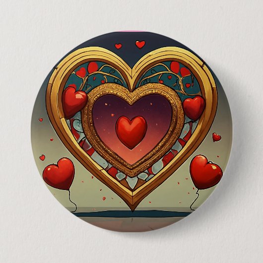 印刷された金色のハート画像デザイン 缶バッジ (正面)