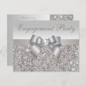 印刷された銀製のスパンコール、弓及びダイヤモンドの婚約 招待状 (正面/裏面)