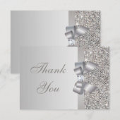 印刷された銀製のスパンコール、弓及びダイヤモンドは感謝していしています サンキューカード (正面/裏面)