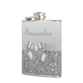 印刷された銀製のスパンコール、弓及びダイヤモンドImageElegant フラスク (左)