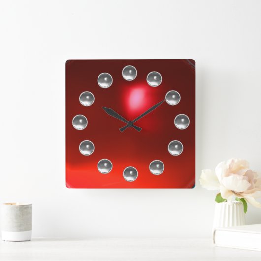 印刷された3D赤ルビーと白い宝石 スクエア壁時計 (ホーム)