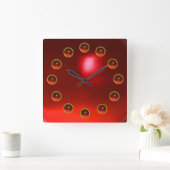 印刷された3D赤ルビー宝石 スクエア壁時計 (ホーム)