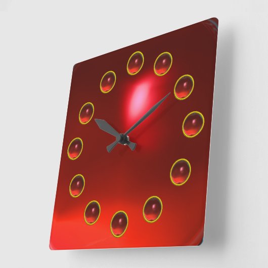 印刷された3D赤ルビー宝石 スクエア壁時計 (傾斜)