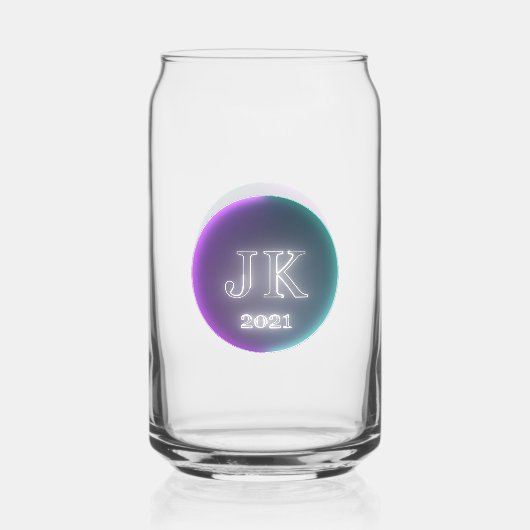 印刷されたCan Glass JK 2021ピンクのティール(緑がかった色)ロゴ ガラス缶 (正面)
