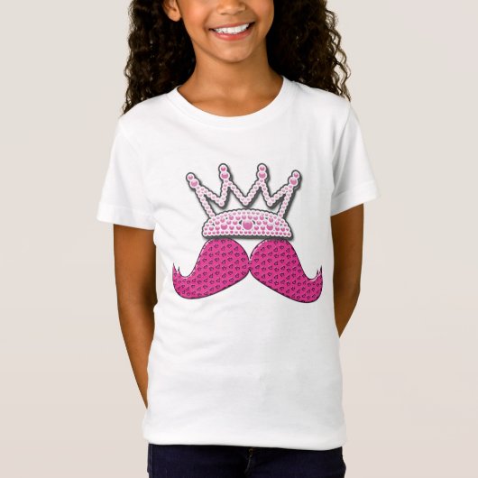 印刷されるかわいいピンクの髭は王冠を真珠で飾ります Tシャツ (正面)