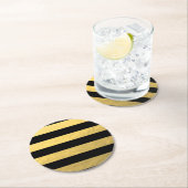 印刷されるエレガントな黒のストライプの金ゴールドホイル ラウンドペーパーコースター (インサイチュ)