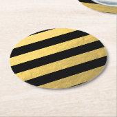 印刷されるエレガントな黒のストライプの金ゴールドホイル ラウンドペーパーコースター (アングル)