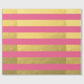 印刷されるピンクおよび金ゴールドホイルのストライプ ラッピングペーパー (フラット)