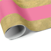 印刷されるピンクおよび金ゴールドホイルのストライプ ラッピングペーパー (ロールコーナー)