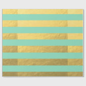 印刷されるミントおよび金ゴールドホイルのストライプ ラッピングペーパー (フラット)