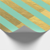 印刷されるミントおよび金ゴールドホイルのストライプ ラッピングペーパー (角)