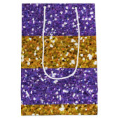 印刷される金ゴールドおよび紫色のグリッターのストライプ ミディアムペーパーバッグ (裏面)