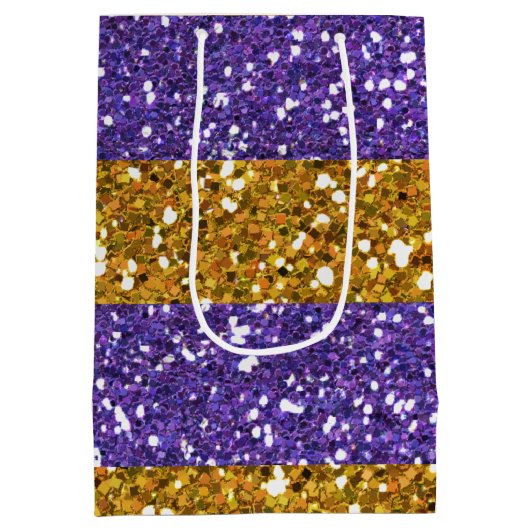 印刷される金ゴールドおよび紫色のグリッターのストライプ ミディアムペーパーバッグ (裏面)