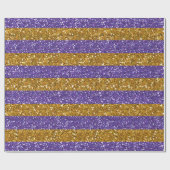 印刷される金ゴールドおよび紫色のグリッターのストライプ ラッピングペーパー (フラット)