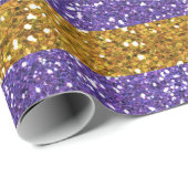 印刷される金ゴールドおよび紫色のグリッターのストライプ ラッピングペーパー (ロールコーナー)
