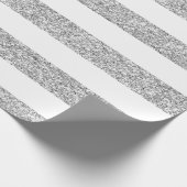 印刷される銀製のグリッターの魅力の白のストライプ ラッピングペーパー (角)