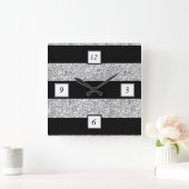 印刷される銀製のグリッターの魅力の黒のストライプ スクエア壁時計 (ホーム)