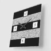 印刷される銀製のグリッターの魅力の黒のストライプ スクエア壁時計 (傾斜)