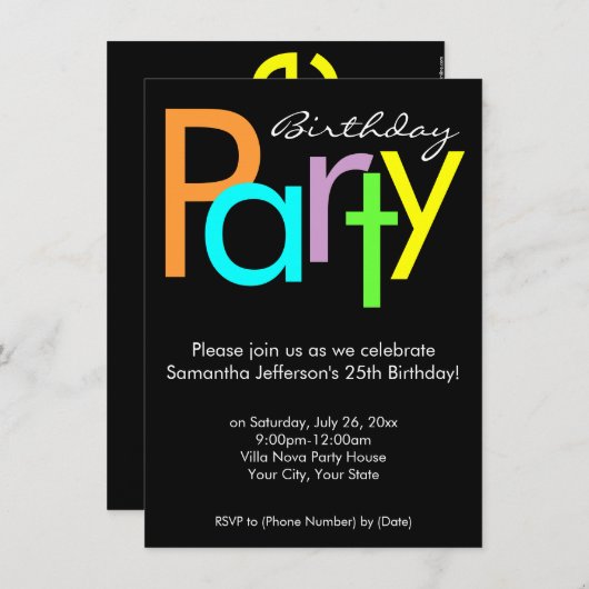 印刷の色の誕生日パーティーの招待 招待状 (正面/裏面)