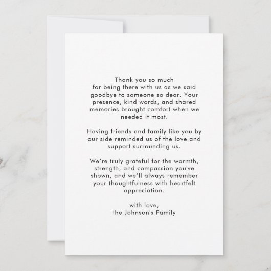 印刷またはデジタル記念サービスサンキューカード 招待状 (裏面)