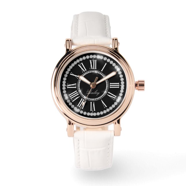 印刷エレガントされたRhinestonesの名前の追加パーソナライズされた 腕時計 (正面)