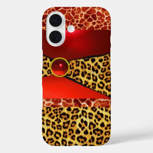 印刷キリン豹の皮の赤ルビー玉石 Case-Mate iPhoneケース (裏面)