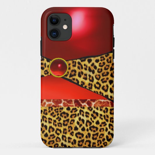 印刷キリン豹の皮の赤ルビー玉石 Case-Mate iPhoneケース (裏面)