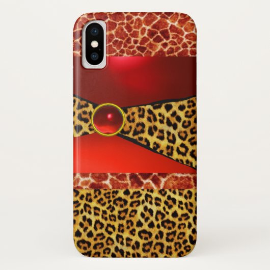 印刷キリン豹の皮の赤ルビー玉石 Case-Mate iPhoneケース (裏面)