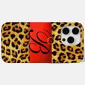 印刷ヒョウの毛皮の赤いルビーの宝石モノグラム。 Case-Mate iPhoneケース (裏面 (横))
