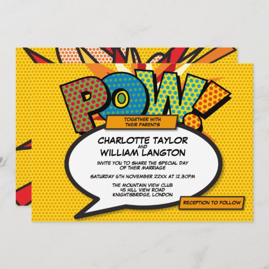 印刷モダンおもしろい漫画ブ結婚ック 招待状 (正面/裏面)