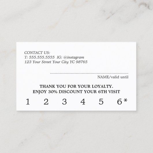 印刷モダンクラフト白黒美しいはっきりしたサロン ロイヤリティカード (裏面)