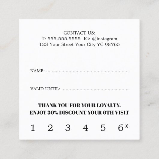 印刷モダンクラフト白黒美しいはっきりしたサロン ロイヤリティカード (裏面)