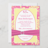 印刷リボンピンクイエロー65番目の誕生日招待状 招待状 (正面)