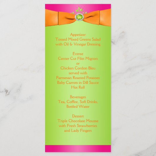 印刷リボンピンクオレンジライムフローラメニューカード メニュー (裏面)