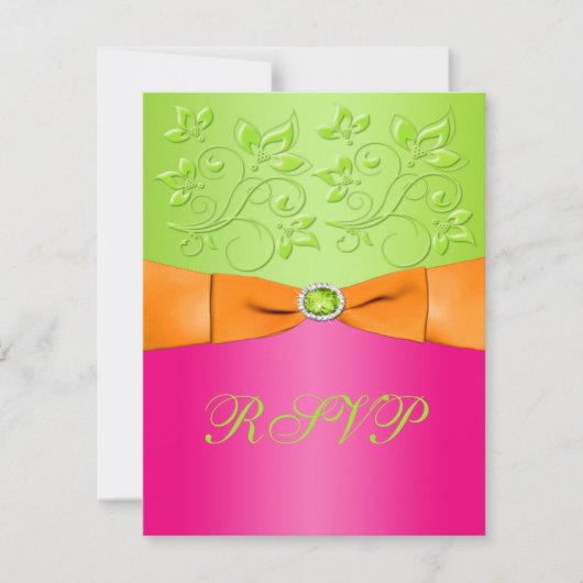 印刷リボンピンクオレンジライムフローラ返信カード 出欠カード (正面)