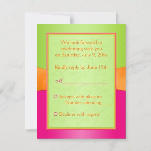 印刷リボンピンクオレンジライムフローラ返信カード 出欠カード (裏面)