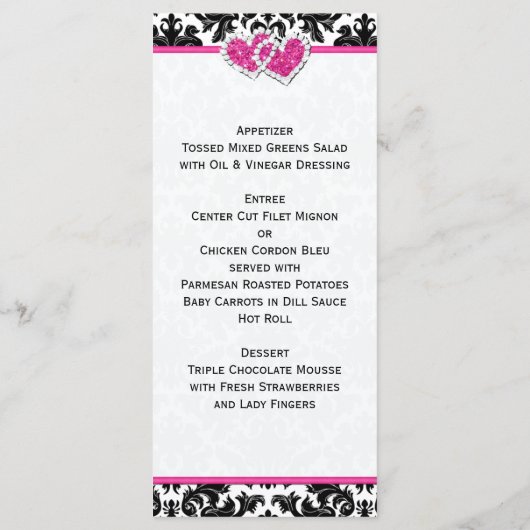印刷リボン白黒結婚ピンクのメニューカード メニュー (裏面)