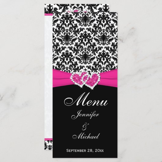 印刷リボン白黒結婚ピンクのメニューカード メニュー (正面/裏面)