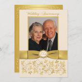 印刷リボン アイボリー ゴールド 75周年 招待状 (正面/裏面)