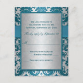 印刷リボン シルバー、ターコイズダマスク 返信カード (裏面)