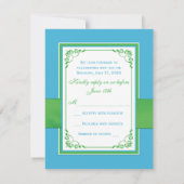 印刷リボン ブルーグリーン フローラル ハート 返信カード (裏面)