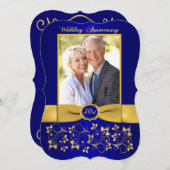 印刷リボン 50周年 招待状 - 青 (正面/裏面)