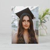 印刷上の2枚の写真の卒業発表 箔招待状 (立ち正面)