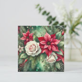 印刷可お洒落能な冬ポインセチア常緑樹 招待状 (スタンド正面)