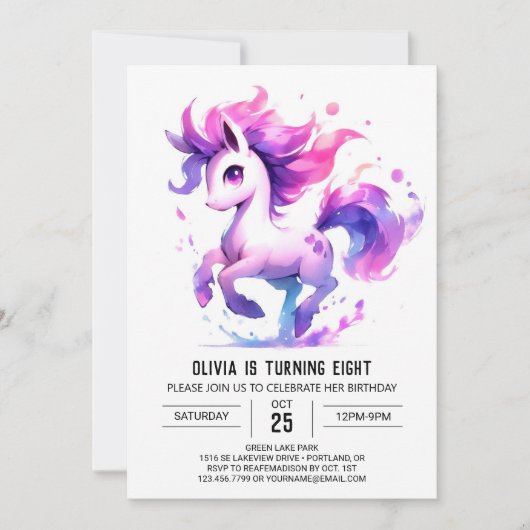 印刷可お洒落能な馬誕生日 招待状 (正面)