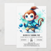 印刷可よくはしゃぐ能なサル誕生日 招待状 (正面/裏面)