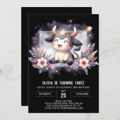 印刷可エレガント能な牛誕生日 招待状 (正面/裏面)