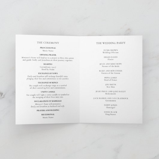 印刷可シンプル能な教会の折り曲げ結婚式 プログラム (内部)